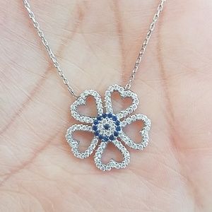 Evil Eye Heart Blue Silver Necklace Chain